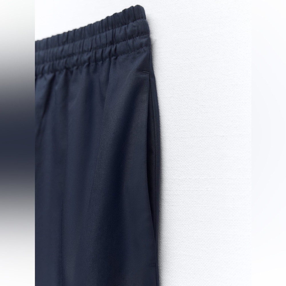 ZARA NEW WOMAN MID-RISE WIDE-LEG POPLIN TROUSERS PANT NAVY BLUE 7563/242 308/015 - Picture 6 of 7
